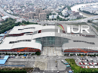 An aerial view shows the Straits Automobile Culture Square in Fuzhou, East China, on December 4, 2024. (