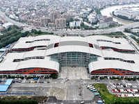 An aerial view shows the Straits Automobile Culture Square in Fuzhou, East China, on December 4, 2024. (