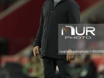 Hansi Flick head coach of Barcelona during the La Liga match between RCD Mallorca and FC Barcelona at Estadi de Son Moix on December 3, 2024...