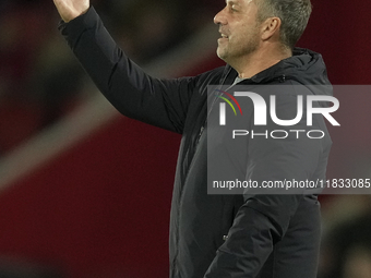 Hansi Flick head coach of Barcelona during the La Liga match between RCD Mallorca and FC Barcelona at Estadi de Son Moix on December 3, 2024...