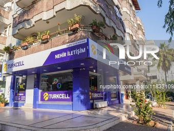 The Turkcell logo is seen on a mobile phone store in Alanya, Antalya, Turkey, on November 3, 2024. (