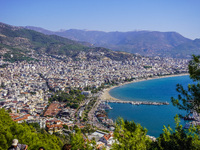 A general aerial view of the dense urban development is seen in Alanya, Antalya, Turkey, on November 5, 2024. (