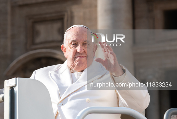 Pope Francis leaves after the weekly general audience in Saint Peter's Square, Vatican City, on December 4, 2024. 