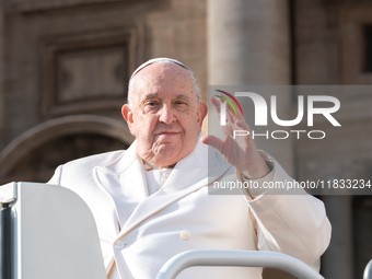 Pope Francis leaves after the weekly general audience in Saint Peter's Square, Vatican City, on December 4, 2024. (