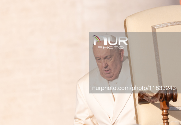 Pope Francis holds a weekly General Audience in St. Peter's Square in Vatican City, Vatican, on December 4, 2024. 