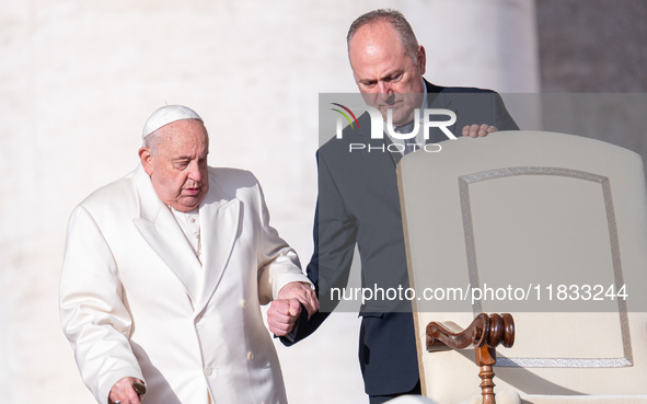 Pope Francis holds a weekly General Audience in St. Peter's Square in Vatican City, Vatican, on December 4, 2024. 