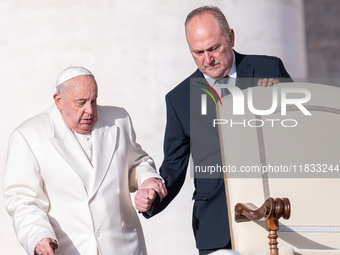 Pope Francis holds a weekly General Audience in St. Peter's Square in Vatican City, Vatican, on December 4, 2024. (