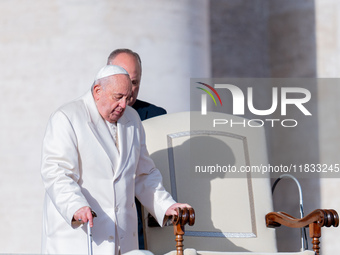 Pope Francis holds a weekly General Audience in St. Peter's Square in Vatican City, Vatican, on December 4, 2024. (