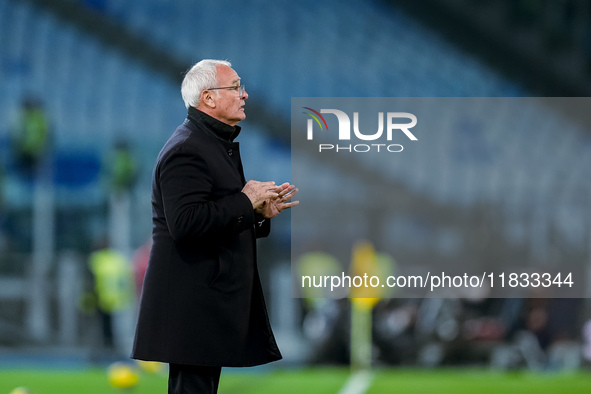 Claudio Ranieri head coach of AS Roma looks on during the Serie A Enilive match between AS Roma and Atalanta BC at Stadio Olimpico on Decemb...