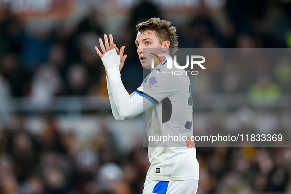 Mateo Retegui of Atalanta BC gestures during the Serie A Enilive match between AS Roma and Atalanta BC at Stadio Olimpico on December 02, 20...