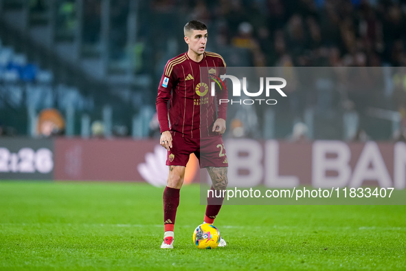 Gianluca Mancini of AS Roma during the Serie A Enilive match between AS Roma and Atalanta BC at Stadio Olimpico on December 02, 2024 in Rome...