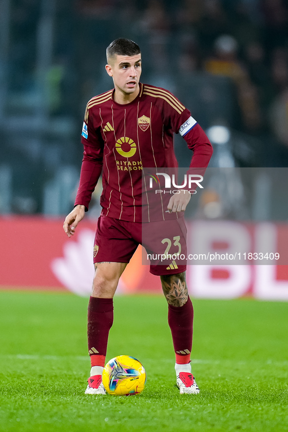 Gianluca Mancini of AS Roma during the Serie A Enilive match between AS Roma and Atalanta BC at Stadio Olimpico on December 02, 2024 in Rome...