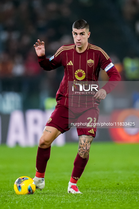 Gianluca Mancini of AS Roma during the Serie A Enilive match between AS Roma and Atalanta BC at Stadio Olimpico on December 02, 2024 in Rome...