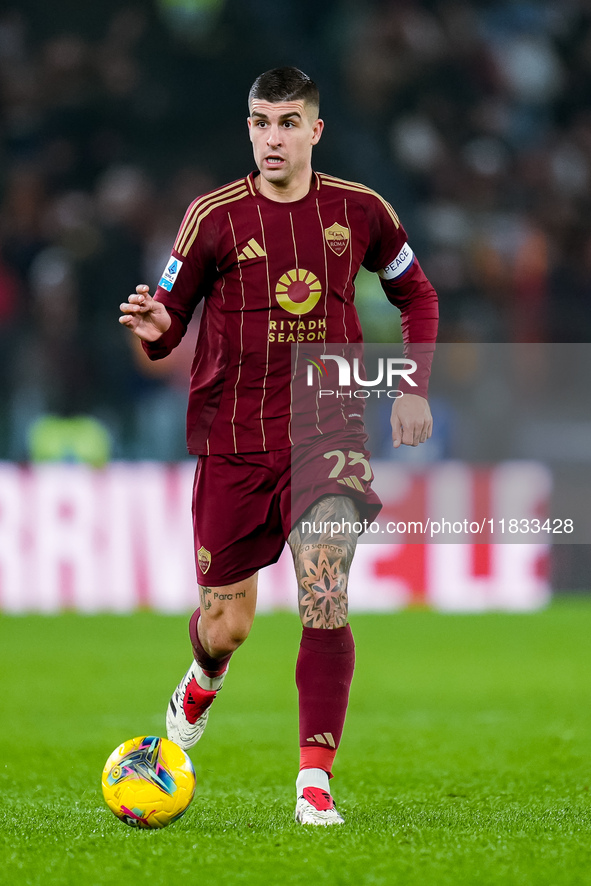 Gianluca Mancini of AS Roma during the Serie A Enilive match between AS Roma and Atalanta BC at Stadio Olimpico on December 02, 2024 in Rome...