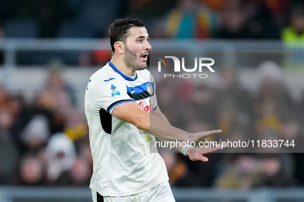 Sead Kolasinac of Atalanta BC gestures during the Serie A Enilive match between AS Roma and Atalanta BC at Stadio Olimpico on December 02, 2...