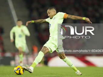 Raphinha right winger of Barcelona and Brazil controls the ball during the La Liga match between RCD Mallorca and FC Barcelona at Estadi de...