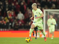 Dani Olmo attacking midfield of Barcelona and Spain controls the ball during the La Liga match between RCD Mallorca and FC Barcelona at Esta...