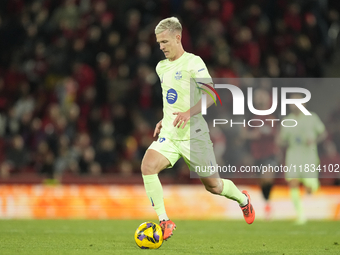 Dani Olmo attacking midfield of Barcelona and Spain controls the ball during the La Liga match between RCD Mallorca and FC Barcelona at Esta...