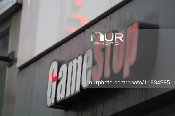 A general view of the GameStop retailer store logo in the city center of Cologne, Germany, as the game retailer plans to close all its store...