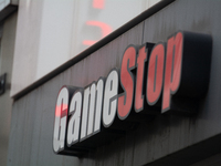 A general view of the GameStop retailer store logo in the city center of Cologne, Germany, as the game retailer plans to close all its store...