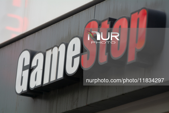 A general view of the GameStop retailer store logo in the city center of Cologne, Germany, as the game retailer plans to close all its store...