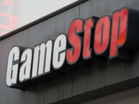 A general view of the GameStop retailer store logo in the city center of Cologne, Germany, as the game retailer plans to close all its store...