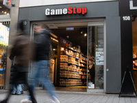 A general view of the GameStop retail store front in the city center of Cologne, Germany, as the game retailer plans to close all its stores...