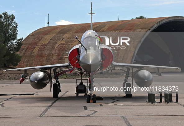 A Dassault Mirage 2000D of the Armee de l'Air is parked at Los Llanos military air base during the Tactical Leadership Programme in Albacete...