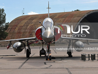 A Dassault Mirage 2000D of the Armee de l'Air is parked at Los Llanos military air base during the Tactical Leadership Programme in Albacete...