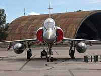 A Dassault Mirage 2000D of the Armee de l'Air is parked at Los Llanos military air base during the Tactical Leadership Programme in Albacete...