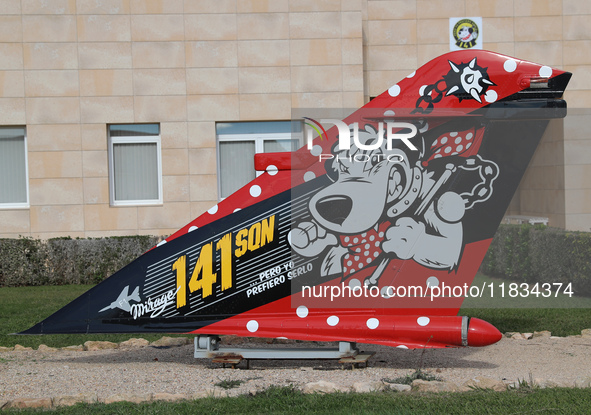 The logo of Squadron 141 of the Ala 14 of the Spanish Air and Space Army is based at Los Llanos Airport during the Tactical Leadership Progr...