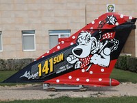 The logo of Squadron 141 of the Ala 14 of the Spanish Air and Space Army is based at Los Llanos Airport during the Tactical Leadership Progr...