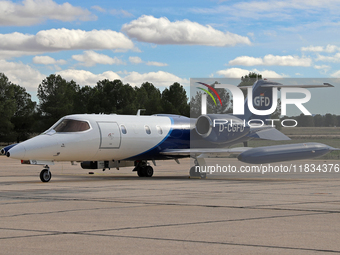 A Learjet 35A from Gesellschaft fur Flugzieldarstellung company is parked at Los Llanos military air base during the Tactical Leadership Pro...