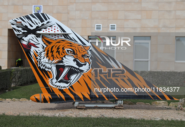 The logo of Squadron 142 of the Ala 14 of the Spanish Air and Space Army is based at Los Llanos Airport during the Tactical Leadership Progr...