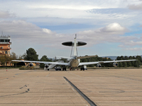 A Boeing E-3B Sentry from NATO parks at Los Llanos military air base during the Tactical Leadership Programme in Albacete, Spain, on Novembe...