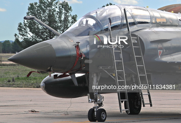 A Dassault Mirage 2000D of the Armee de l'Air is parked at Los Llanos military air base during the Tactical Leadership Programme in Albacete...