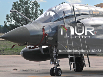 A Dassault Mirage 2000D of the Armee de l'Air is parked at Los Llanos military air base during the Tactical Leadership Programme in Albacete...