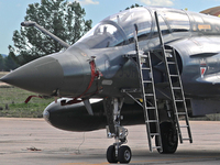 A Dassault Mirage 2000D of the Armee de l'Air is parked at Los Llanos military air base during the Tactical Leadership Programme in Albacete...