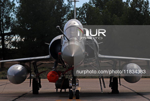 A Dassault Mirage 2000D of the Armee de l'Air is parked at Los Llanos military air base during the Tactical Leadership Programme in Albacete...