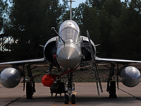 A Dassault Mirage 2000D of the Armee de l'Air is parked at Los Llanos military air base during the Tactical Leadership Programme in Albacete...