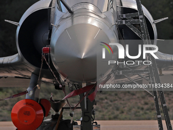 A Dassault Mirage 2000D of the Armee de l'Air is parked at Los Llanos military air base during the Tactical Leadership Programme in Albacete...