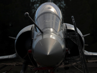 A Dassault Mirage 2000D of the Armee de l'Air is parked at Los Llanos military air base during the Tactical Leadership Programme in Albacete...