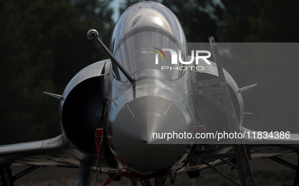 A Dassault Mirage 2000D of the Armee de l'Air is parked at Los Llanos military air base during the Tactical Leadership Programme in Albacete...