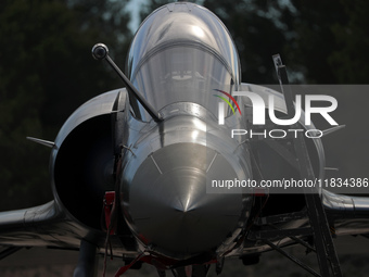 A Dassault Mirage 2000D of the Armee de l'Air is parked at Los Llanos military air base during the Tactical Leadership Programme in Albacete...