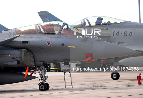 A Dassault Rafale F4 of the Hellenic Air Force parks at Los Llanos military air base during the Tactical Leadership Programme in Albacete, S...