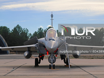 A Dassault Rafale F4 of the Hellenic Air Force parks at Los Llanos military air base during the Tactical Leadership Programme in Albacete, S...