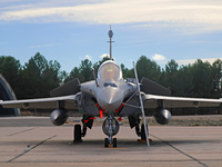 A Dassault Rafale F4 of the Hellenic Air Force parks at Los Llanos military air base during the Tactical Leadership Programme in Albacete, S...