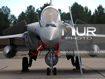 A Dassault Rafale F4 of the Hellenic Air Force parks at Los Llanos military air base during the Tactical Leadership Programme in Albacete, S...