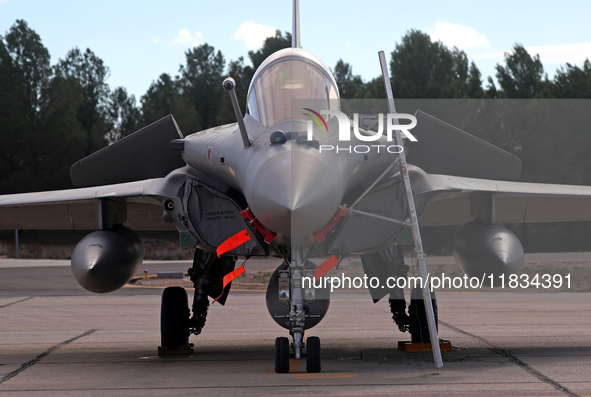 A Dassault Rafale F4 of the Hellenic Air Force parks at Los Llanos military air base during the Tactical Leadership Programme in Albacete, S...