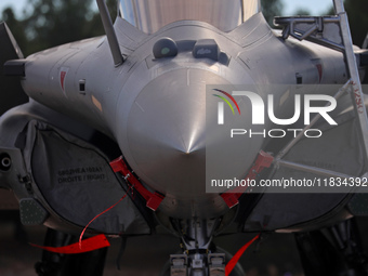 A Dassault Rafale F4 of the Hellenic Air Force parks at Los Llanos military air base during the Tactical Leadership Programme in Albacete, S...